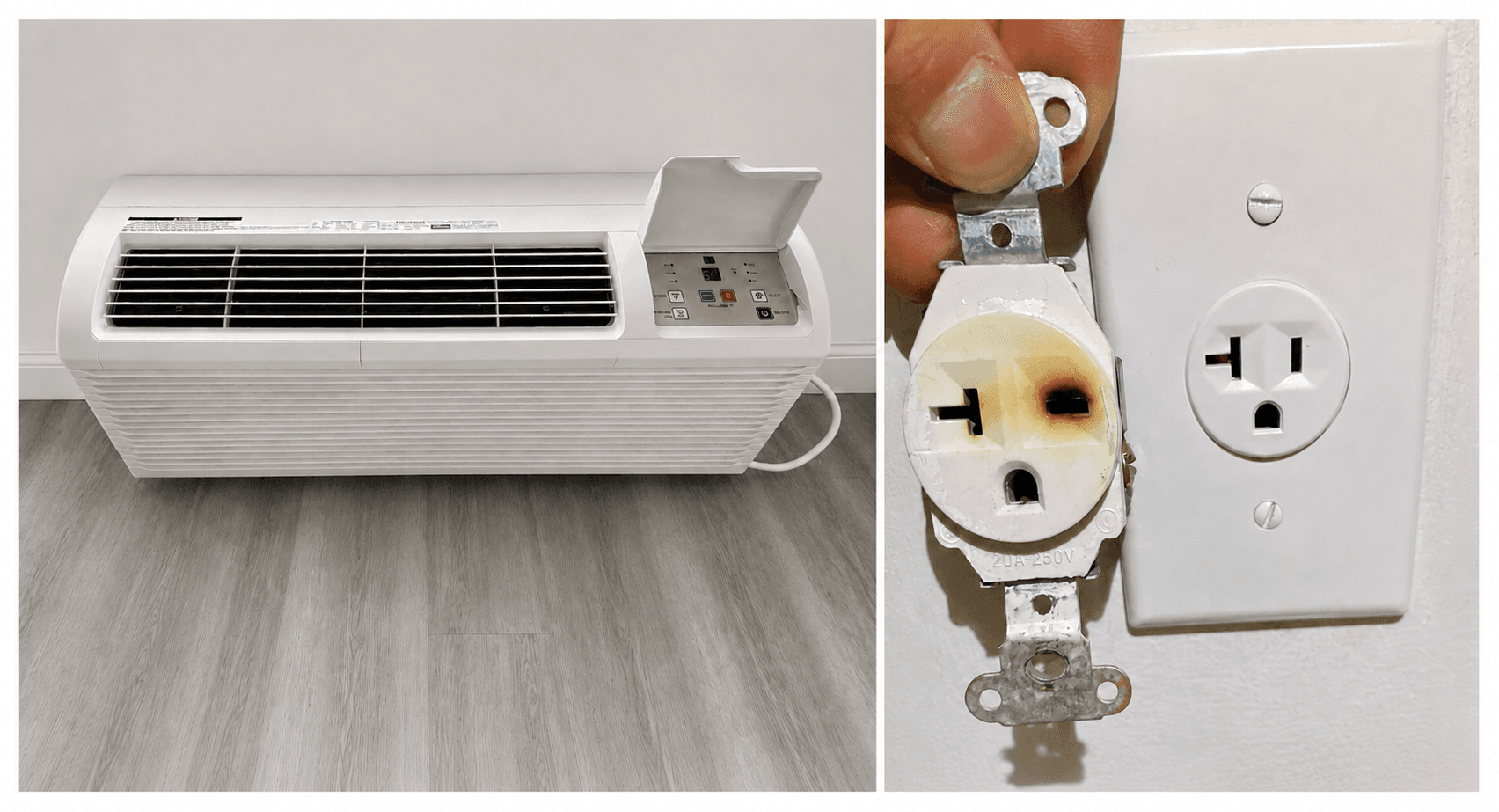 We Found a Burnt Outlet Hidden Behind a PTAC Unit image