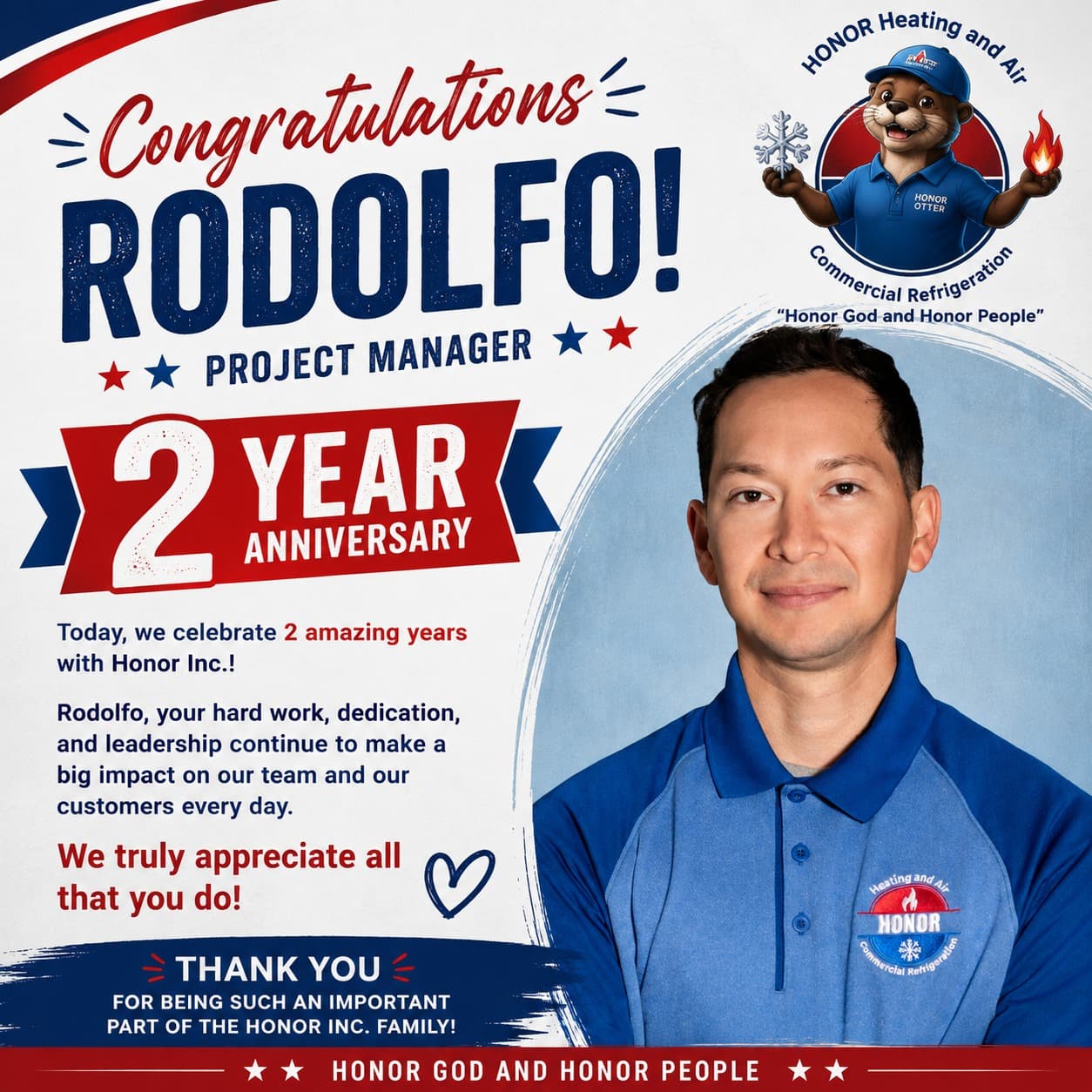 Celebrating Rodolfo's 2-Year Anniversary at Honor Heating and Air image