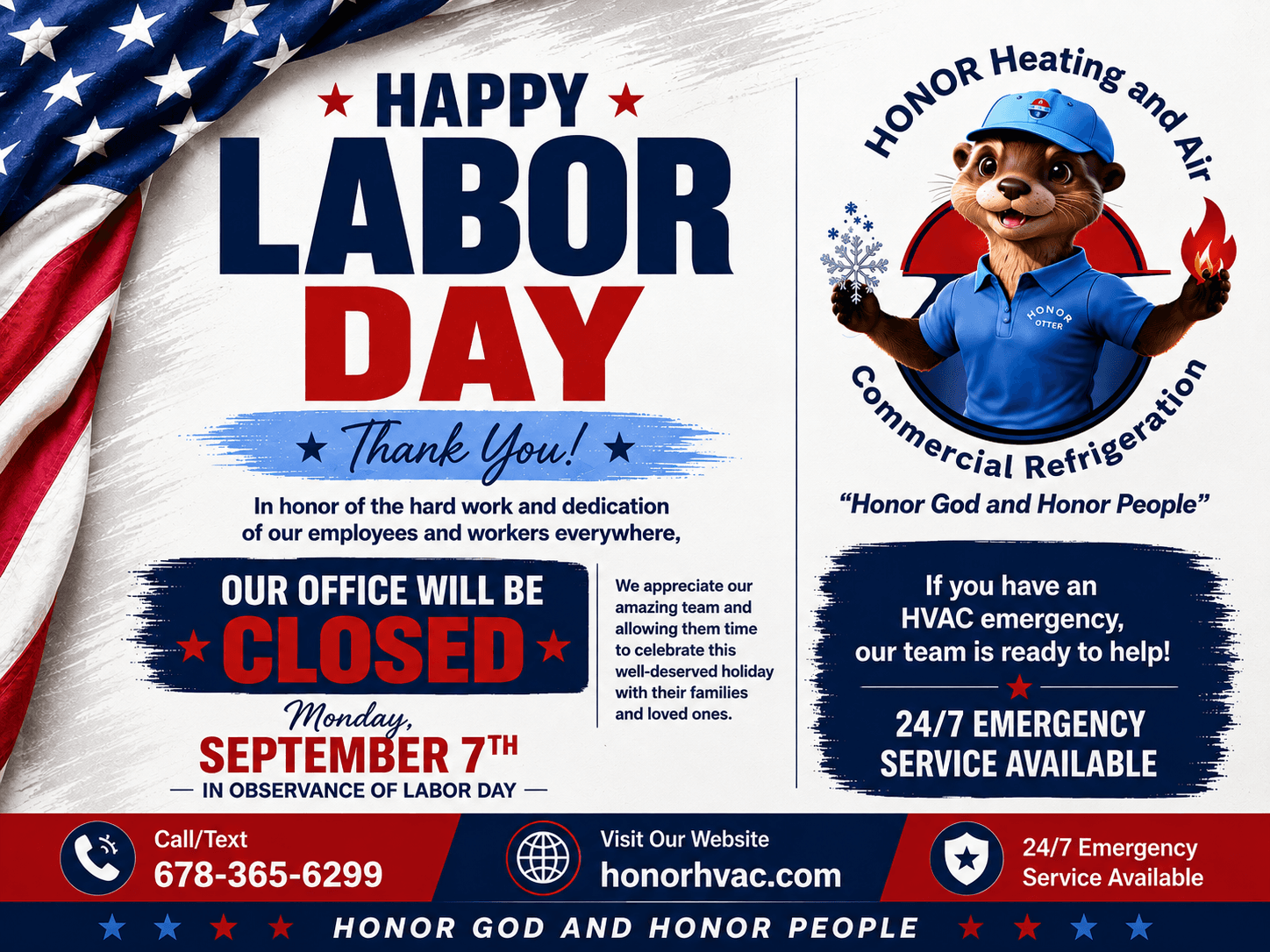 Happy Labor Day from Honor Heating and Air image